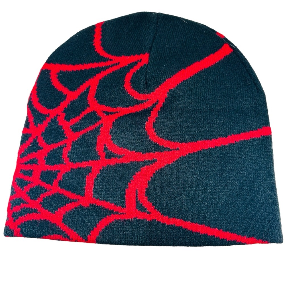Black and Red Spiderweb Beanie